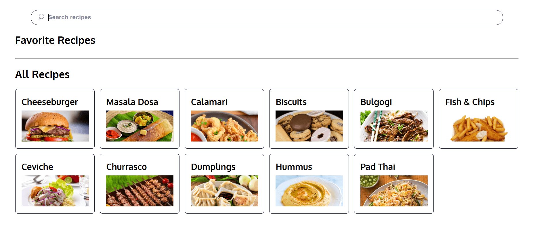 Screenshot of recipe web app