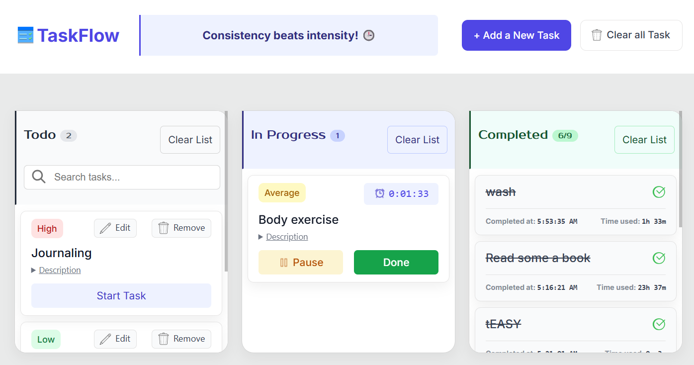 Screenshot of To-do web app